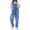 imagechouyatou Womens Casual Baggy Denim Bib Overall Straight Leg Y2K Mid Rise Boyfriend Jeans JumpsuitBlue