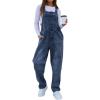 imagechouyatou Womens Casual Baggy Denim Bib Overall Straight Leg Y2K Mid Rise Boyfriend Jeans JumpsuitDark Blue