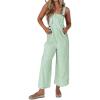 imagechouyatou Womens Casual Contrast Color Striped Overall Wide Leg Sleeveless Cropped Pant JumpsuitsGreen