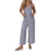 imagechouyatou Womens Casual Contrast Color Striped Overall Wide Leg Sleeveless Cropped Pant JumpsuitsGrey
