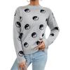 imagechouyatou Womens Cute Graphic Pattern Crew Neck Jacquard Knit Ugly Sweater Pullover TopsGray