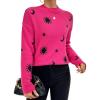 imagechouyatou Womens Cute Graphic Pattern Crew Neck Jacquard Knit Ugly Sweater Pullover TopsRose Red