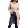 imagechouyatou Womens Elegant Long Turtleneck Sweaters Sexy Front Slit Long Sleeve Knit Tunic Sweater TopsApricot