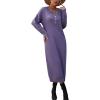 imagechouyatou Womens Fall Henley Neck Midi Sweater Dress Below Knee Casual Long Waffle Knit DressPurple