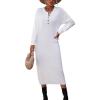 imagechouyatou Womens Fall Henley Neck Midi Sweater Dress Below Knee Casual Long Waffle Knit DressWhite