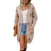 imagechouyatou Womens Star Print Long Sleeve Open Front Long Cardigan Sweaters with PocketsKhaki