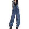imagechouyatou Womens Summer Adjustable Strap Denim Overall Scoop Neck Straight Leg Jeans JumpsuitBlue