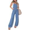 imagechouyatou Womens Vintage Spaghetti Strap Denim Bib Overalls Wide Leg Jeans Pants JumpsuitDenim Blue