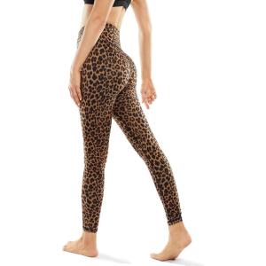 imageSTYLEWORD Womens Leggings High Waist Naked Feeling Pattern Yoga Pants Tummy Control Workout Running Elastic TightsBrown Leopard19088XL