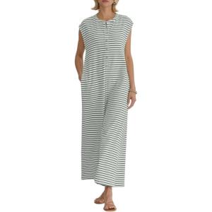 imagechouyatou Womens Baggy Contrast Striped Wide Leg Jumpsuit Button Down Dressy Overall Romper PantsGrey