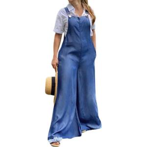 imagechouyatou Womens Baggy Denim Overalls Loose Summer Casual Wide Leg Dressy Jean JumpsuitsBlack
