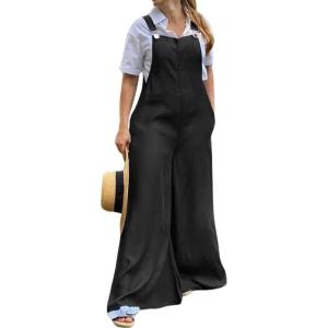 imagechouyatou Womens Baggy Denim Overalls Loose Summer Casual Wide Leg Dressy Jean JumpsuitsBlue