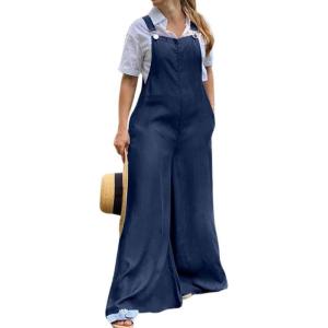 imagechouyatou Womens Baggy Denim Overalls Loose Summer Casual Wide Leg Dressy Jean JumpsuitsDark Blue