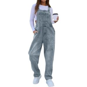 imagechouyatou Womens Casual Baggy Denim Bib Overall Straight Leg Y2K Mid Rise Boyfriend Jeans JumpsuitDusty Blue
