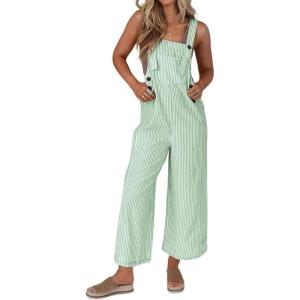 imagechouyatou Womens Casual Contrast Color Striped Overall Wide Leg Sleeveless Cropped Pant JumpsuitsGreen