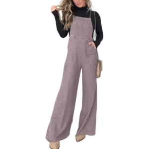 imagechouyatou Womens Vintage Spaghetti Strap Denim Bib Overalls Wide Leg Jeans Pants JumpsuitLight Purple