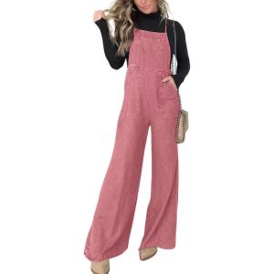 imagechouyatou Womens Vintage Spaghetti Strap Denim Bib Overalls Wide Leg Jeans Pants JumpsuitPink