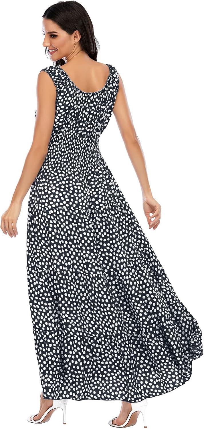 imageOSTOO Womens 2025 Summer Boho Floral Print Tiered Casual Flowy Long Maxi DressBlack