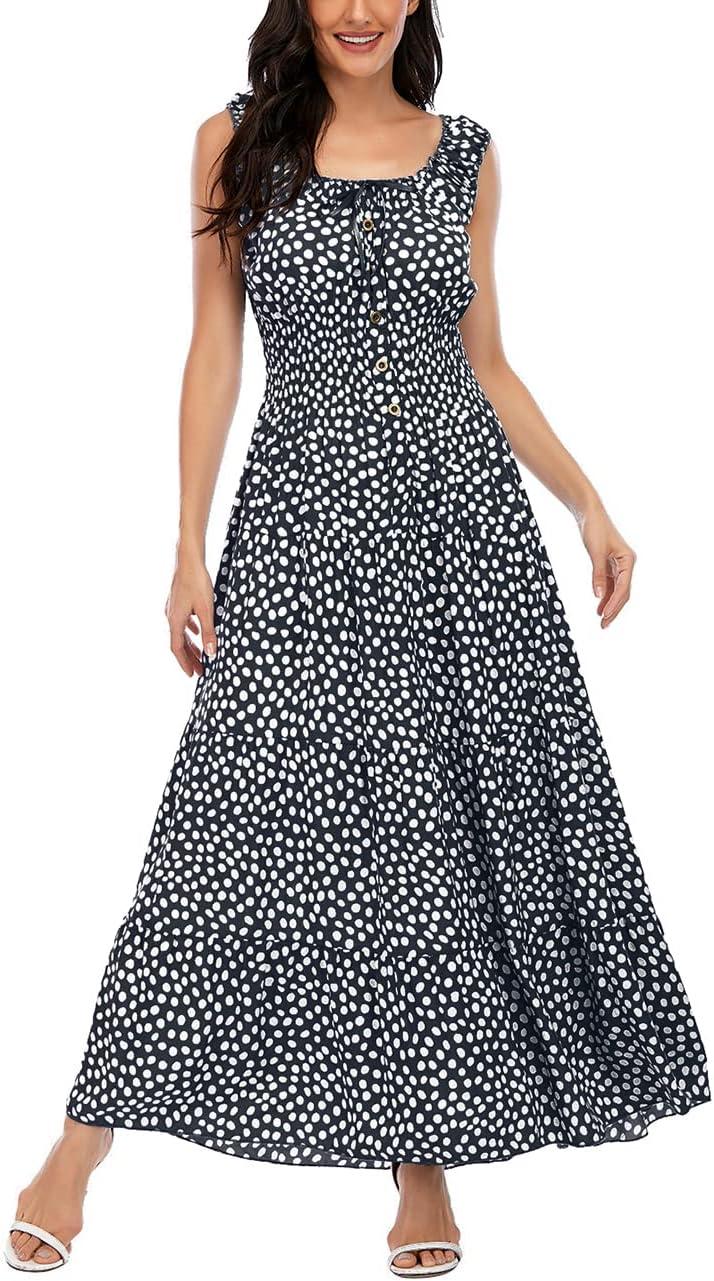 imageOSTOO Womens 2025 Summer Boho Floral Print Tiered Casual Flowy Long Maxi DressBlack