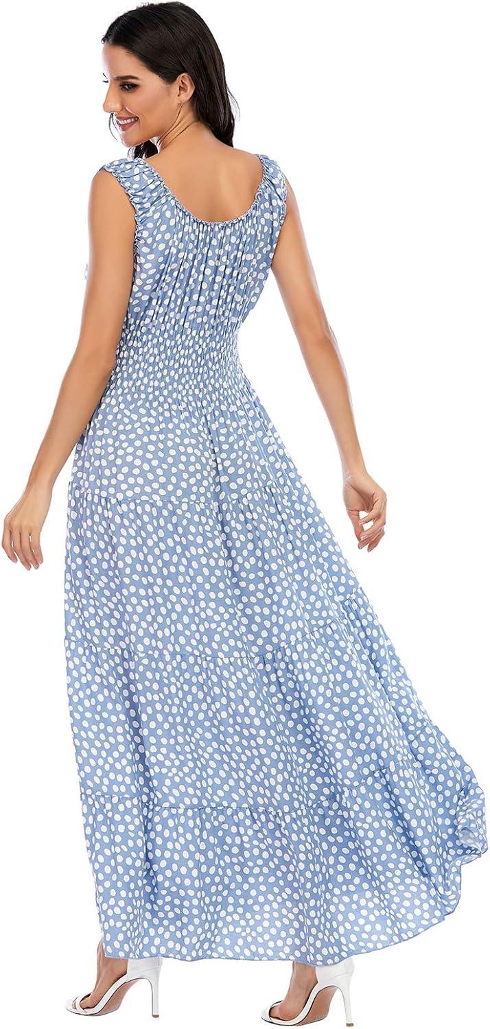 imageOSTOO Womens 2025 Summer Boho Floral Print Tiered Casual Flowy Long Maxi DressBlue