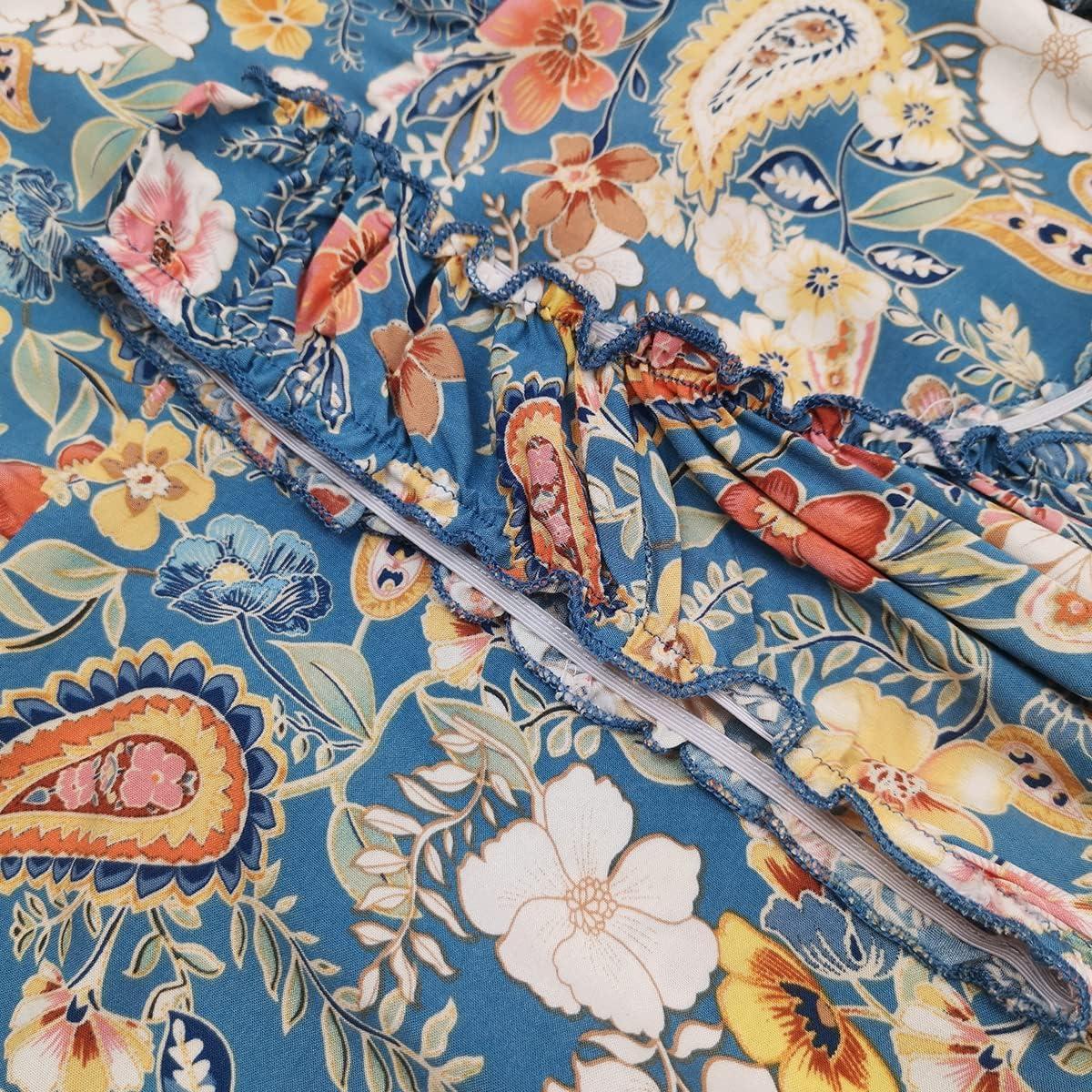 imageOSTOO Womens 2025 Summer Boho Floral Print Tiered Casual Flowy Long Maxi DressBlue Cashew Floral