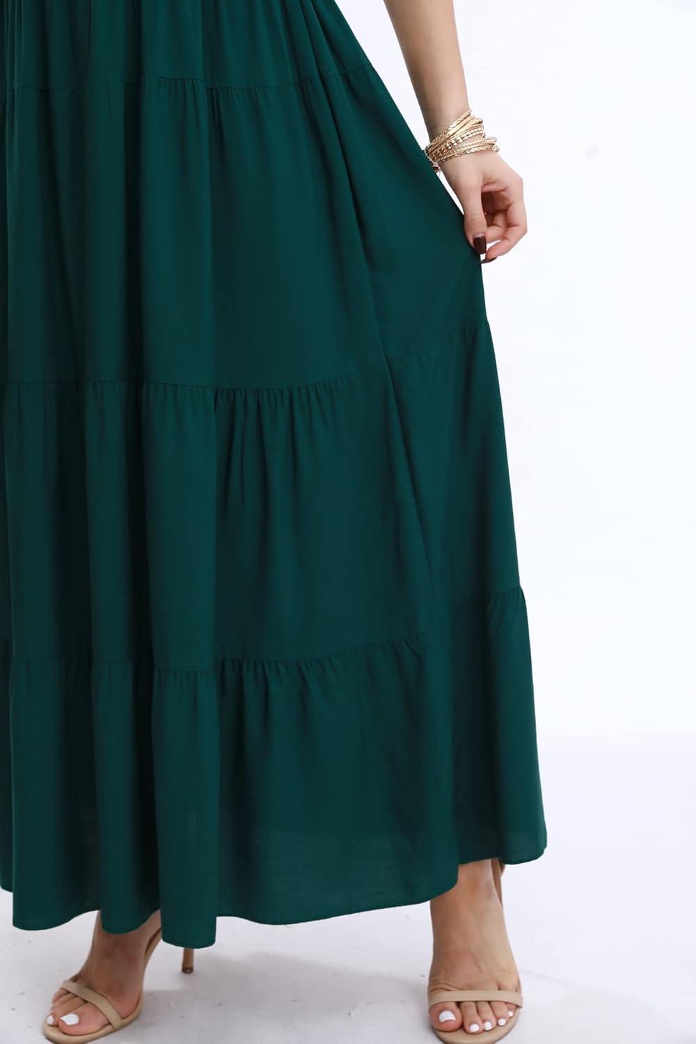 imageOSTOO Womens 2025 Summer Boho Floral Print Tiered Casual Flowy Long Maxi DressDark Green