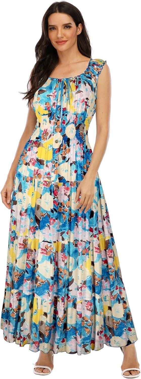 imageOSTOO Womens 2025 Summer Boho Floral Print Tiered Casual Flowy Long Maxi DressFloral Blue