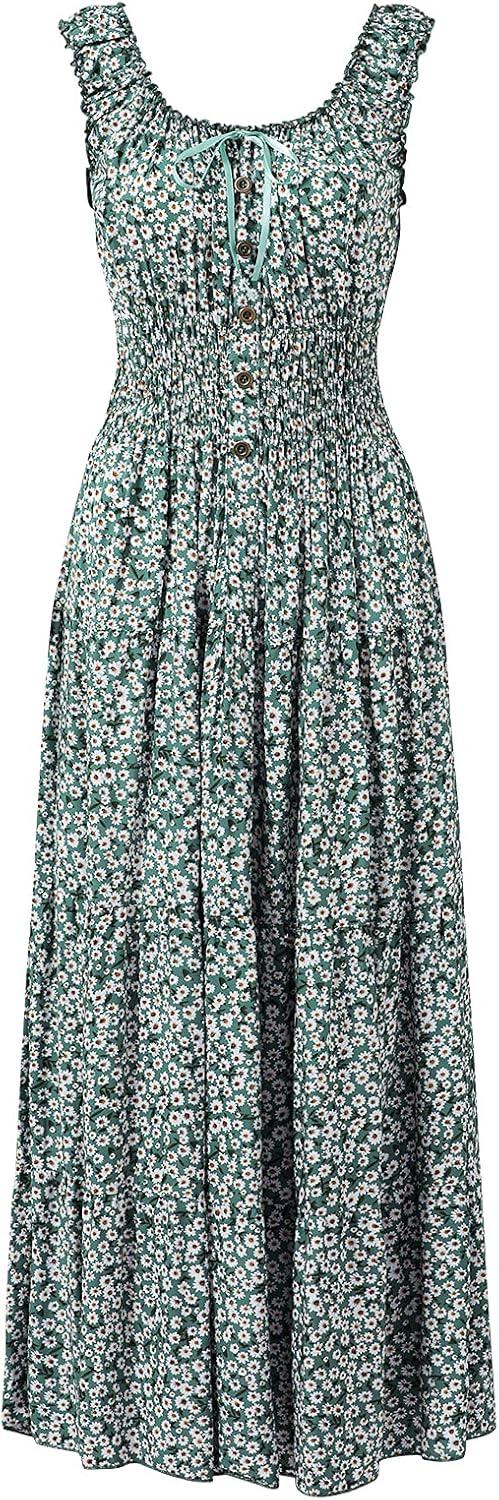 imageOSTOO Womens 2025 Summer Boho Floral Print Tiered Casual Flowy Long Maxi DressFlower Green
