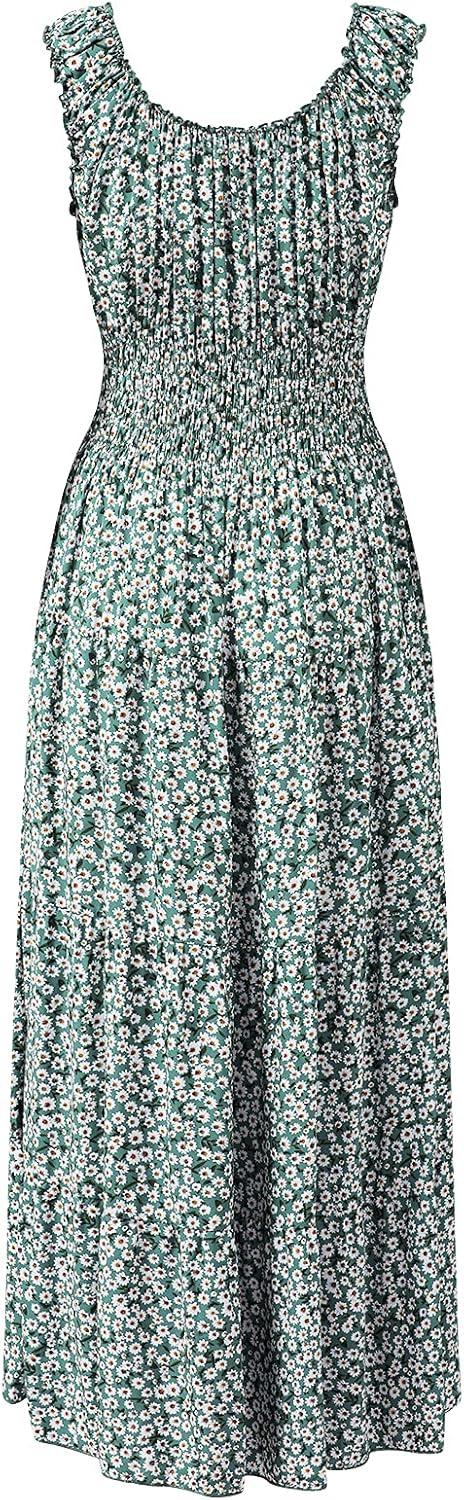 imageOSTOO Womens 2025 Summer Boho Floral Print Tiered Casual Flowy Long Maxi DressFlower Green
