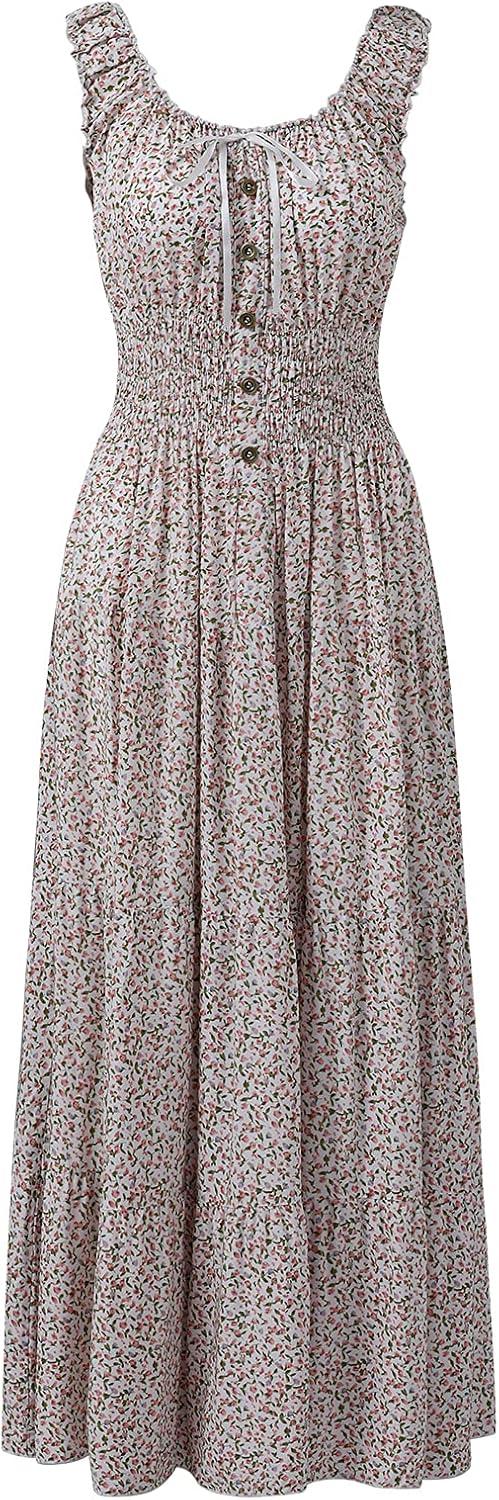 imageOSTOO Womens 2025 Summer Boho Floral Print Tiered Casual Flowy Long Maxi DressGrey White