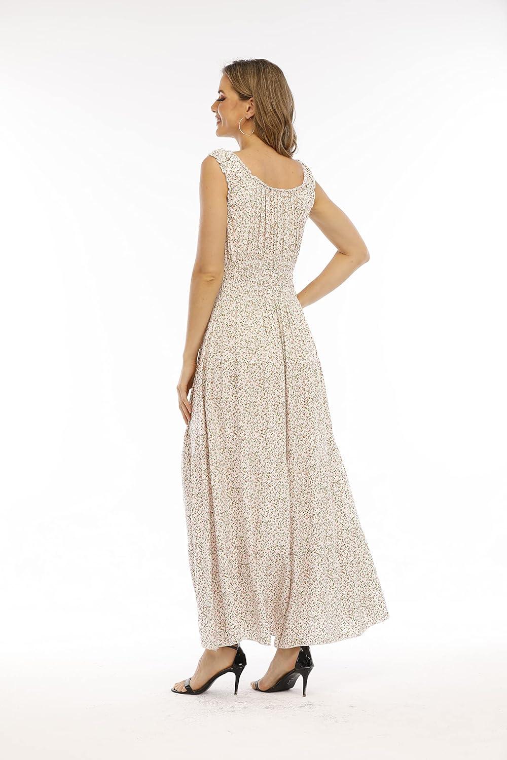 imageOSTOO Womens 2025 Summer Boho Floral Print Tiered Casual Flowy Long Maxi DressGrey White