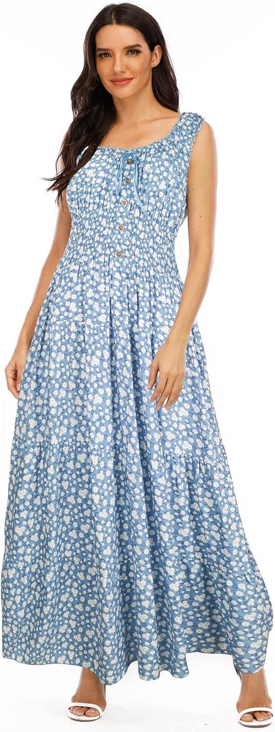 imageOSTOO Womens 2025 Summer Boho Floral Print Tiered Casual Flowy Long Maxi DressLight Blue Floral