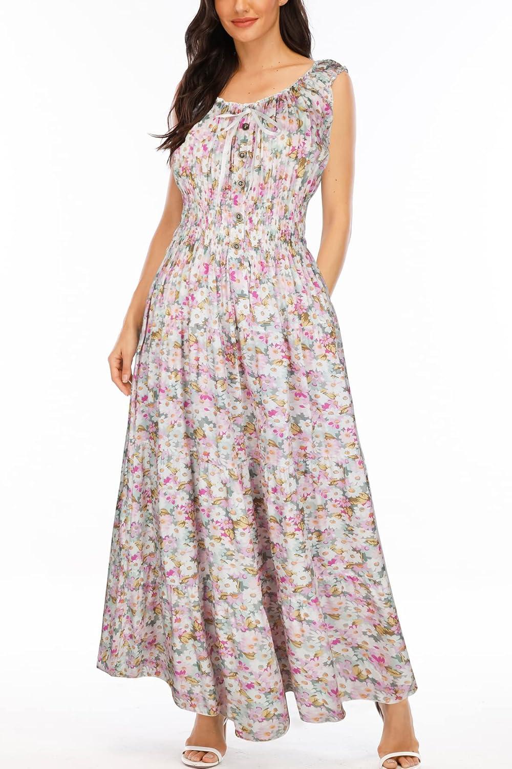 imageOSTOO Womens 2025 Summer Boho Floral Print Tiered Casual Flowy Long Maxi DressLight Pink Floral