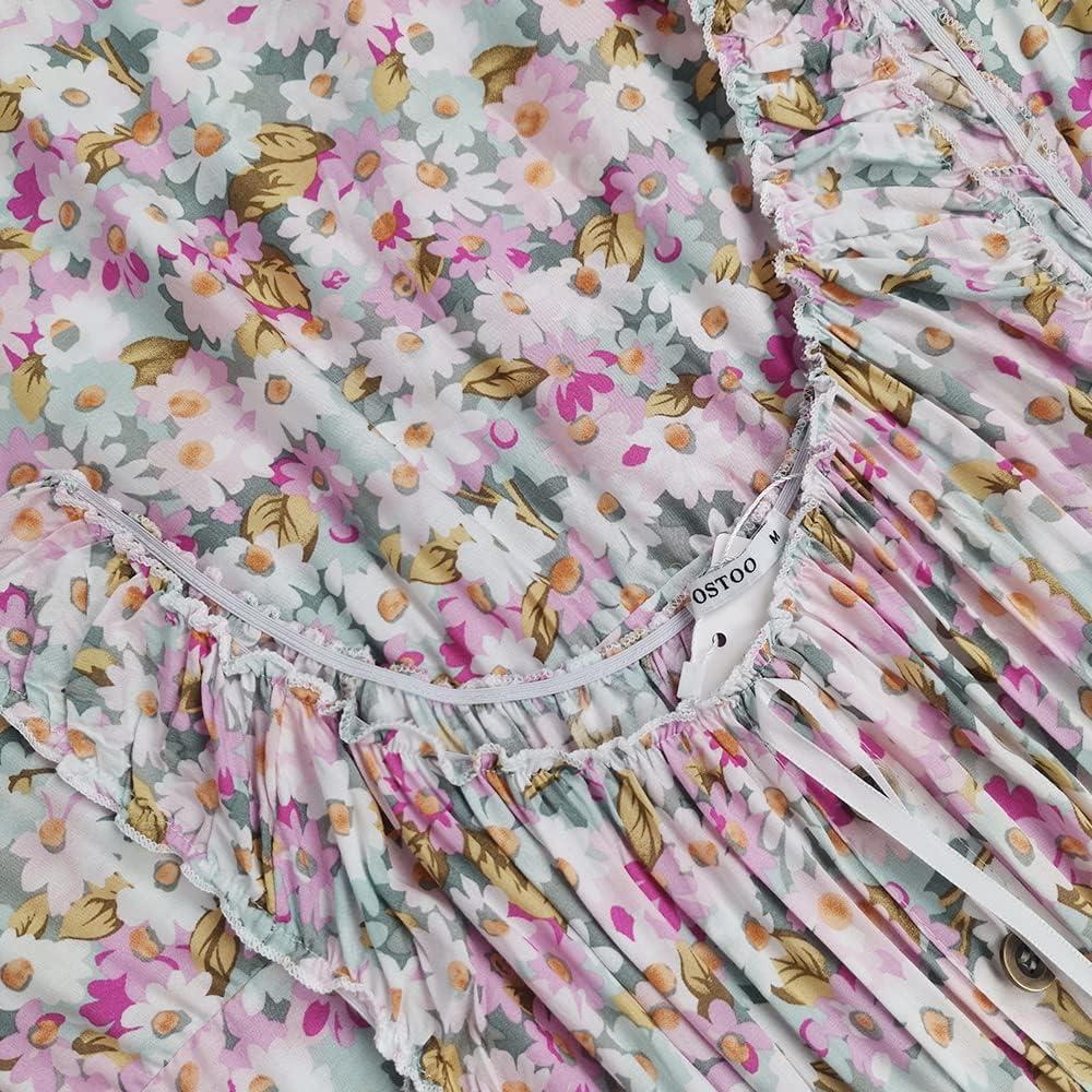 imageOSTOO Womens 2025 Summer Boho Floral Print Tiered Casual Flowy Long Maxi DressLight Pink Floral