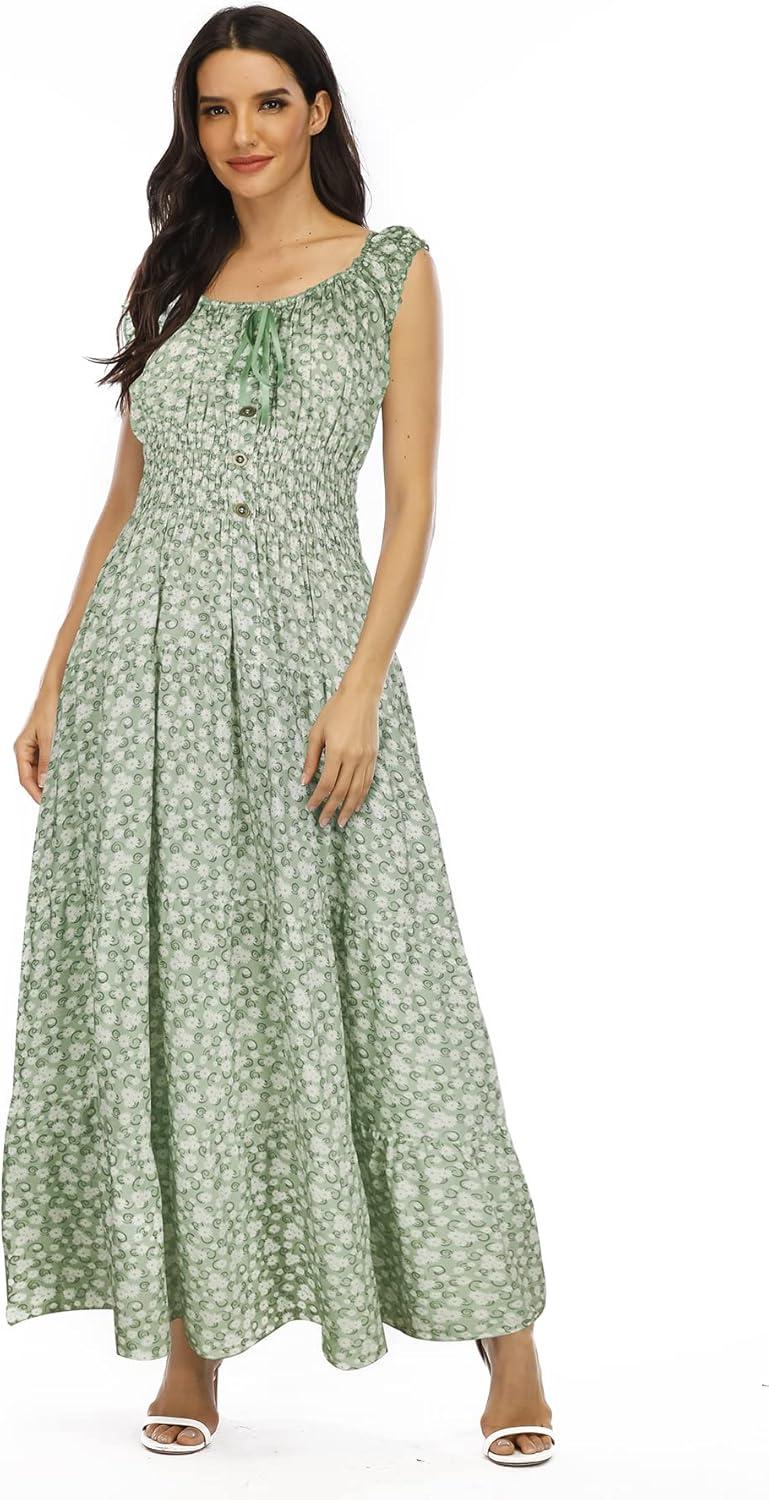 imageOSTOO Womens 2025 Summer Boho Floral Print Tiered Casual Flowy Long Maxi DressLittle Green Flowers