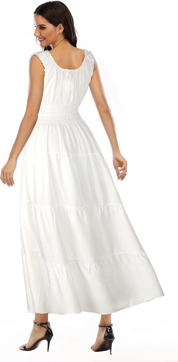 imageOSTOO Womens 2025 Summer Boho Floral Print Tiered Casual Flowy Long Maxi DressOffwhite