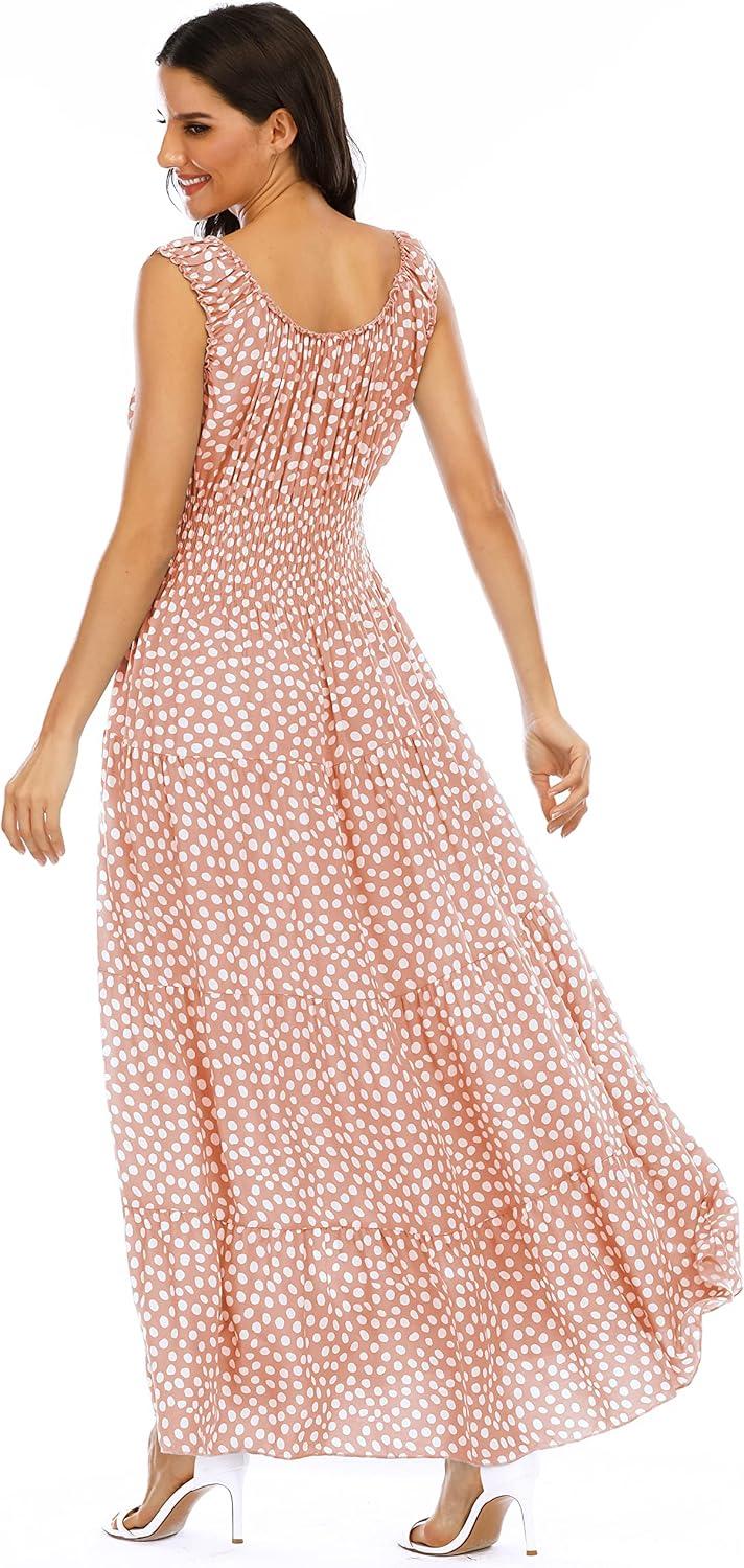 imageOSTOO Womens 2025 Summer Boho Floral Print Tiered Casual Flowy Long Maxi DressPink