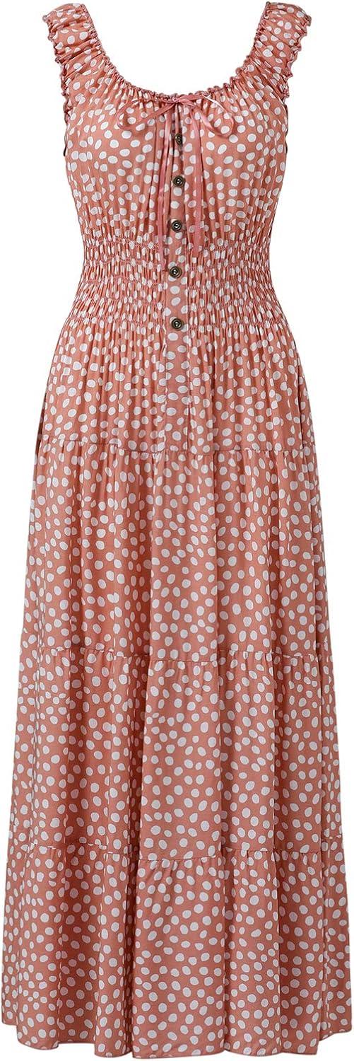 imageOSTOO Womens 2025 Summer Boho Floral Print Tiered Casual Flowy Long Maxi DressPink