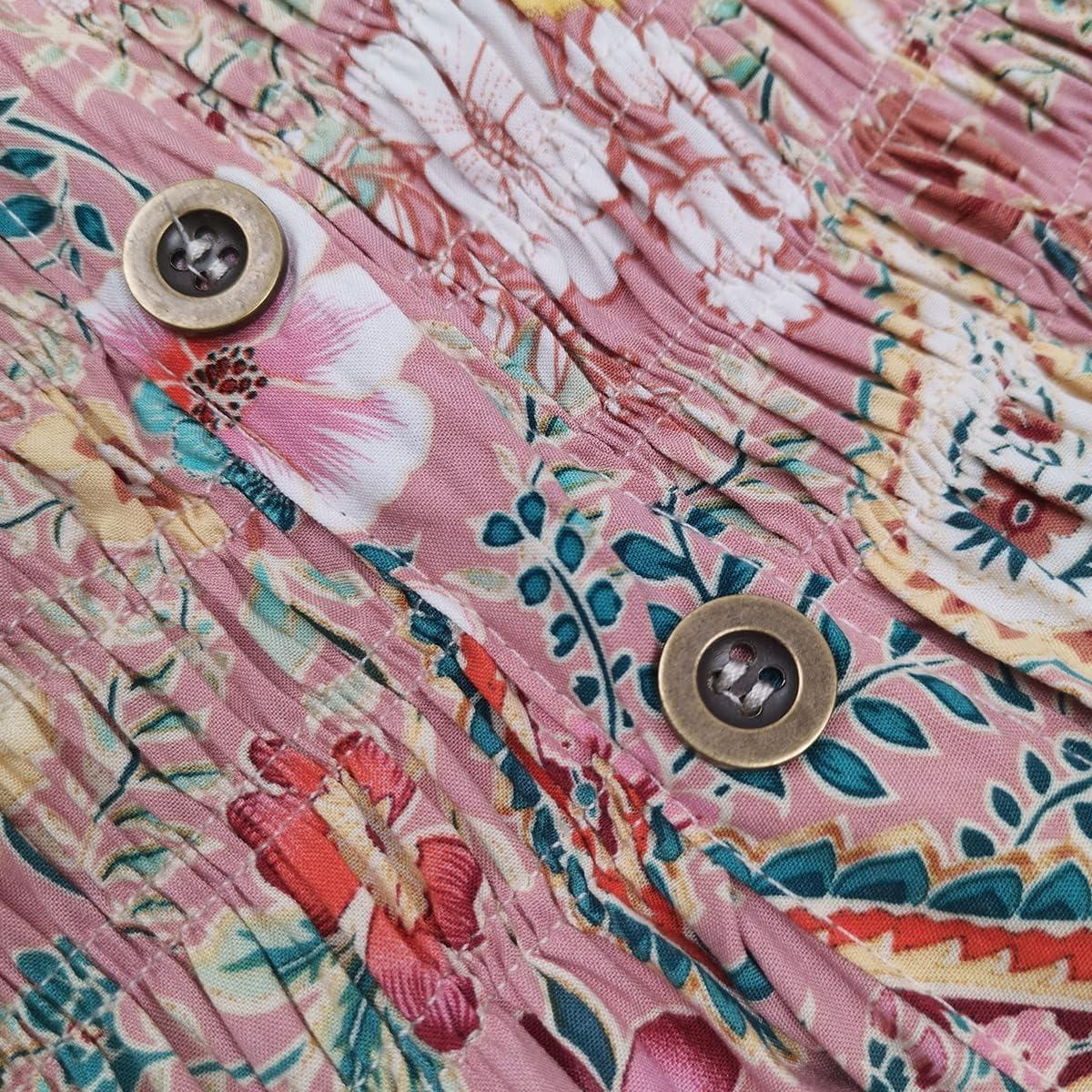 imageOSTOO Womens 2025 Summer Boho Floral Print Tiered Casual Flowy Long Maxi DressPink Cashew Floral