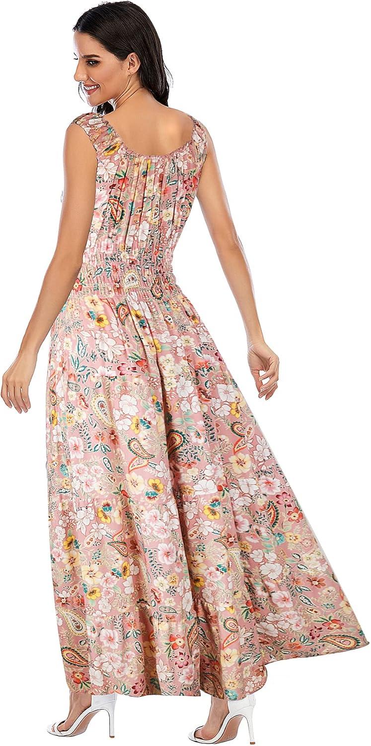 imageOSTOO Womens 2025 Summer Boho Floral Print Tiered Casual Flowy Long Maxi DressPink Cashew Floral