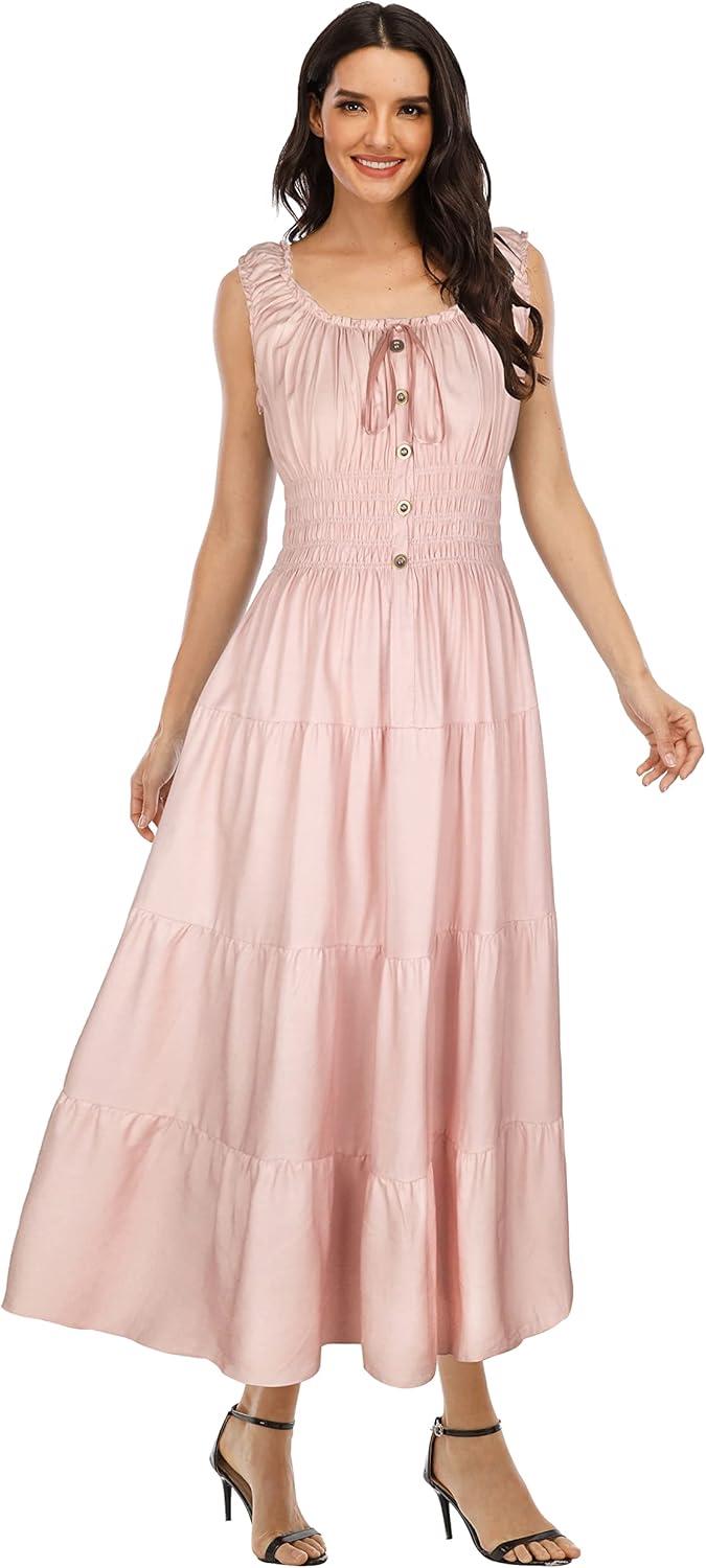 imageOSTOO Womens 2025 Summer Boho Floral Print Tiered Casual Flowy Long Maxi DressPink Denim