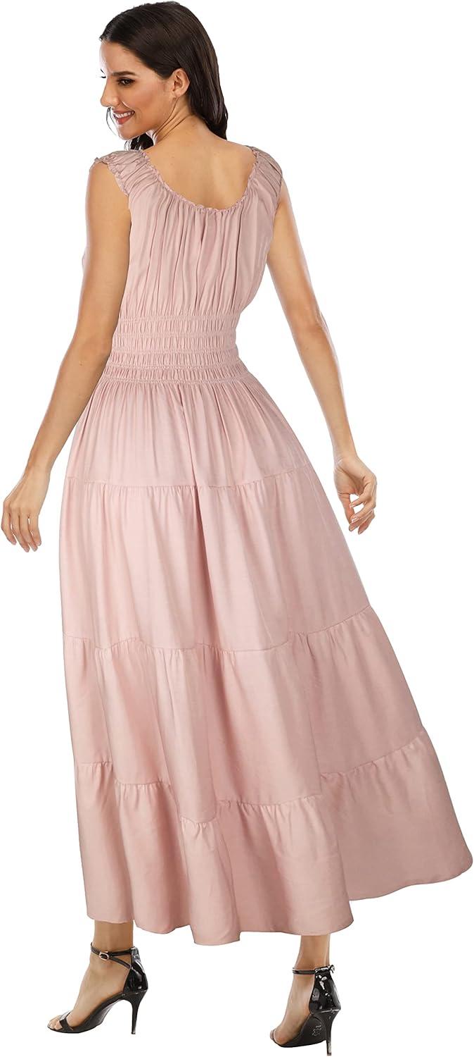 imageOSTOO Womens 2025 Summer Boho Floral Print Tiered Casual Flowy Long Maxi DressPink Denim