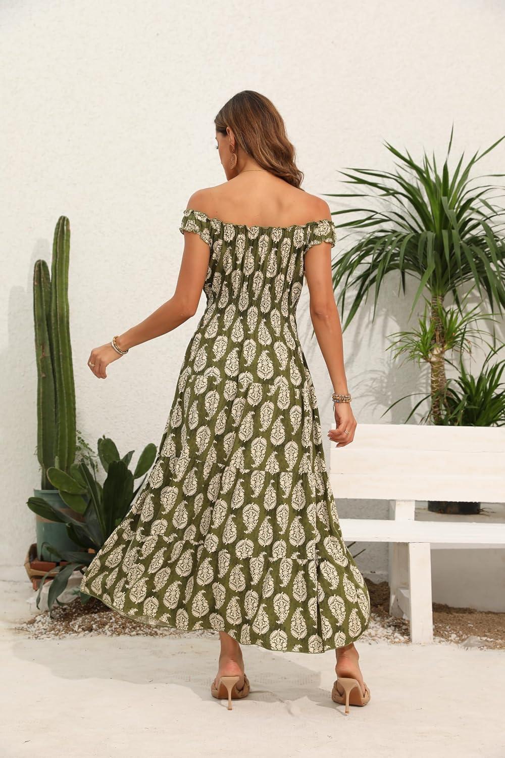 imageOSTOO Womens 2025 Summer Boho Floral Print Tiered Casual Flowy Long Maxi DressPrint Light Green