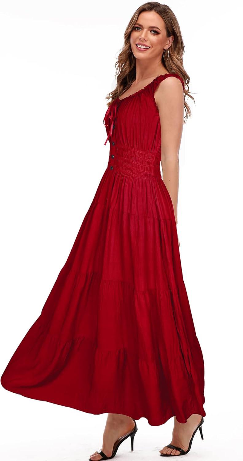 imageOSTOO Womens 2025 Summer Boho Floral Print Tiered Casual Flowy Long Maxi DressRed
