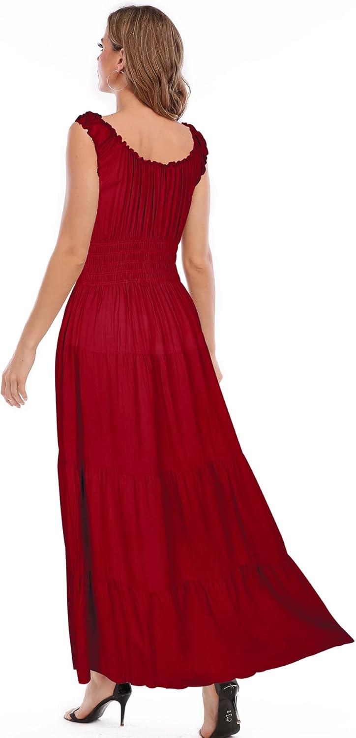 imageOSTOO Womens 2025 Summer Boho Floral Print Tiered Casual Flowy Long Maxi DressRed