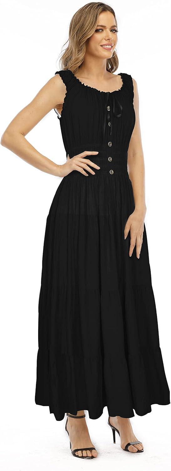 imageOSTOO Womens 2025 Summer Boho Floral Print Tiered Casual Flowy Long Maxi DressSolid Black