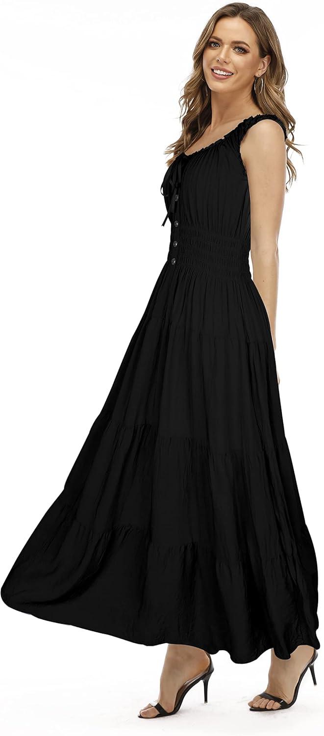 imageOSTOO Womens 2025 Summer Boho Floral Print Tiered Casual Flowy Long Maxi DressSolid Black