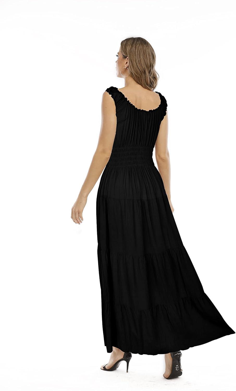 imageOSTOO Womens 2025 Summer Boho Floral Print Tiered Casual Flowy Long Maxi DressSolid Black