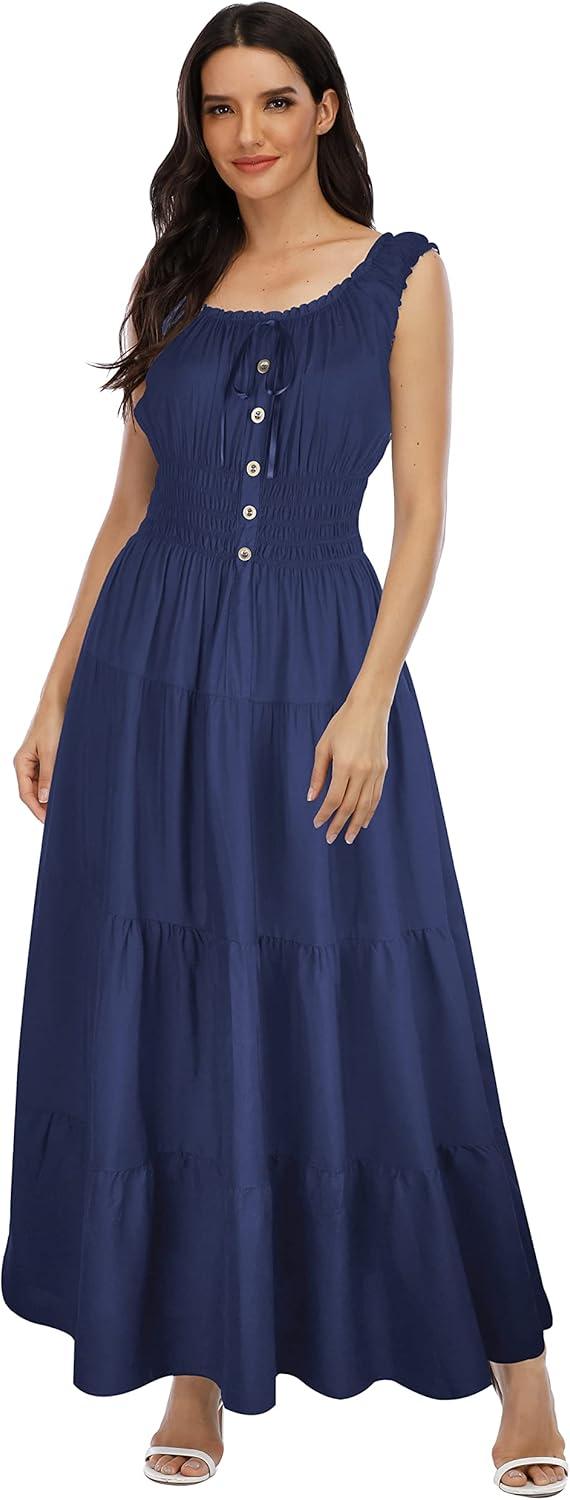 imageOSTOO Womens 2025 Summer Boho Floral Print Tiered Casual Flowy Long Maxi DressSolid Navy