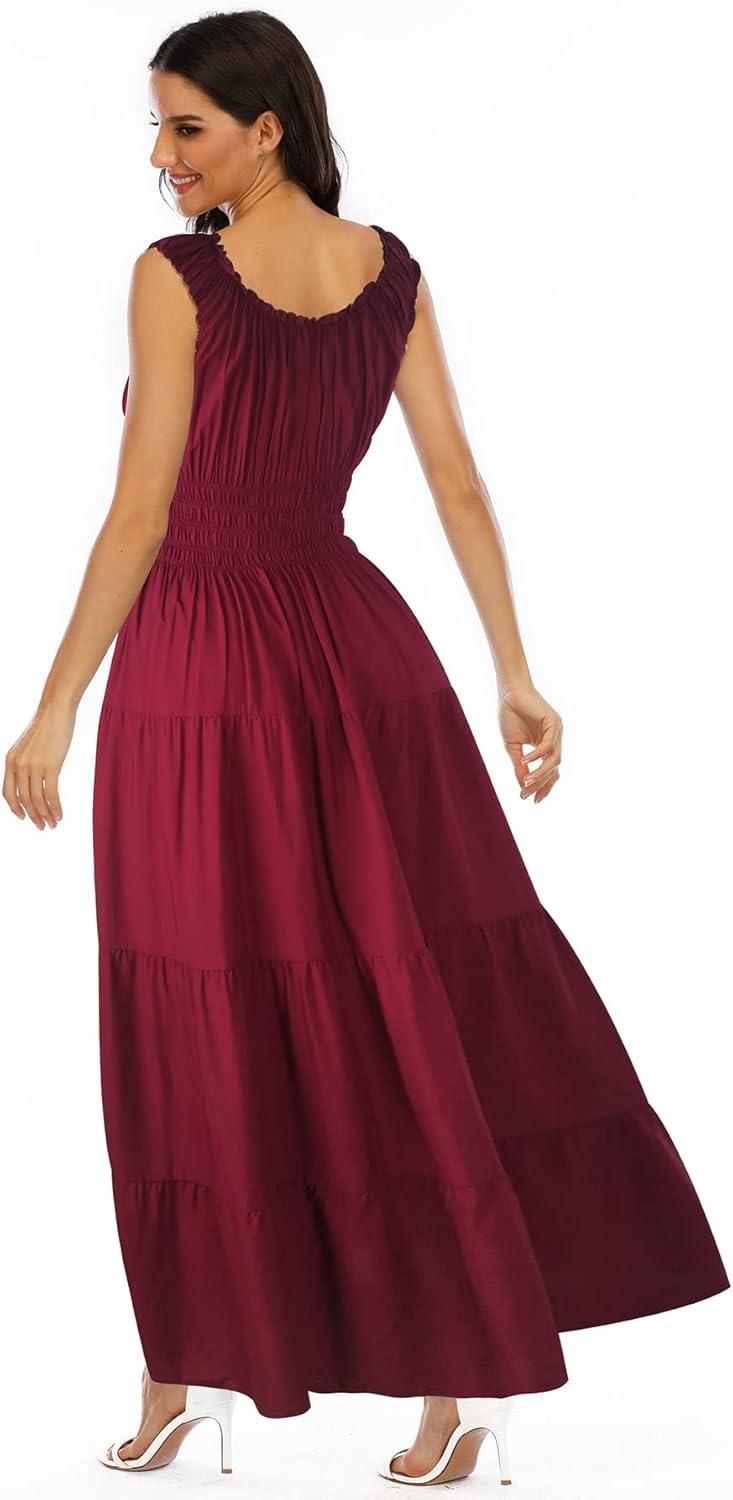 imageOSTOO Womens 2025 Summer Boho Floral Print Tiered Casual Flowy Long Maxi DressWine Red